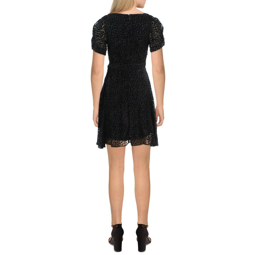 DKNY Petites Womens Velvet Polka Dot Fit & Flare Dress 2