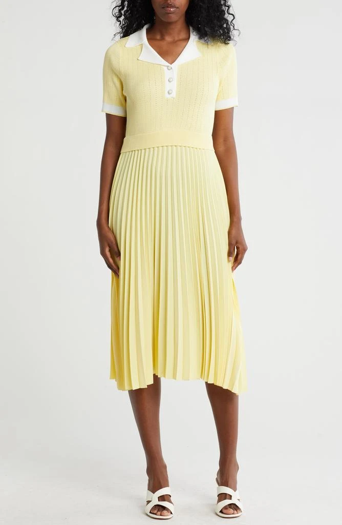 Mix Media Knit Pleated Midi Dress