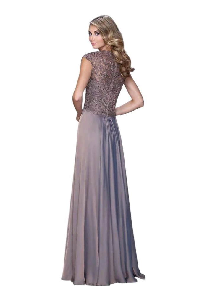 La Femme La Femme - Lace Ornate Ruched Gown 3