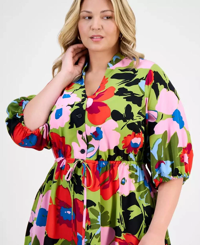 Sandra Darren Plus Size Print Tie-Waist 3/4-Sleeve Midi Dress 2