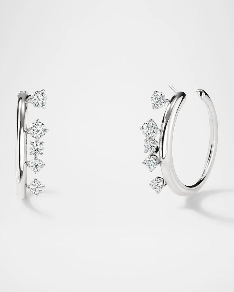 Hearts On Fire 18K White Gold Barre Floating Diamond Small Hoop Earrings 1