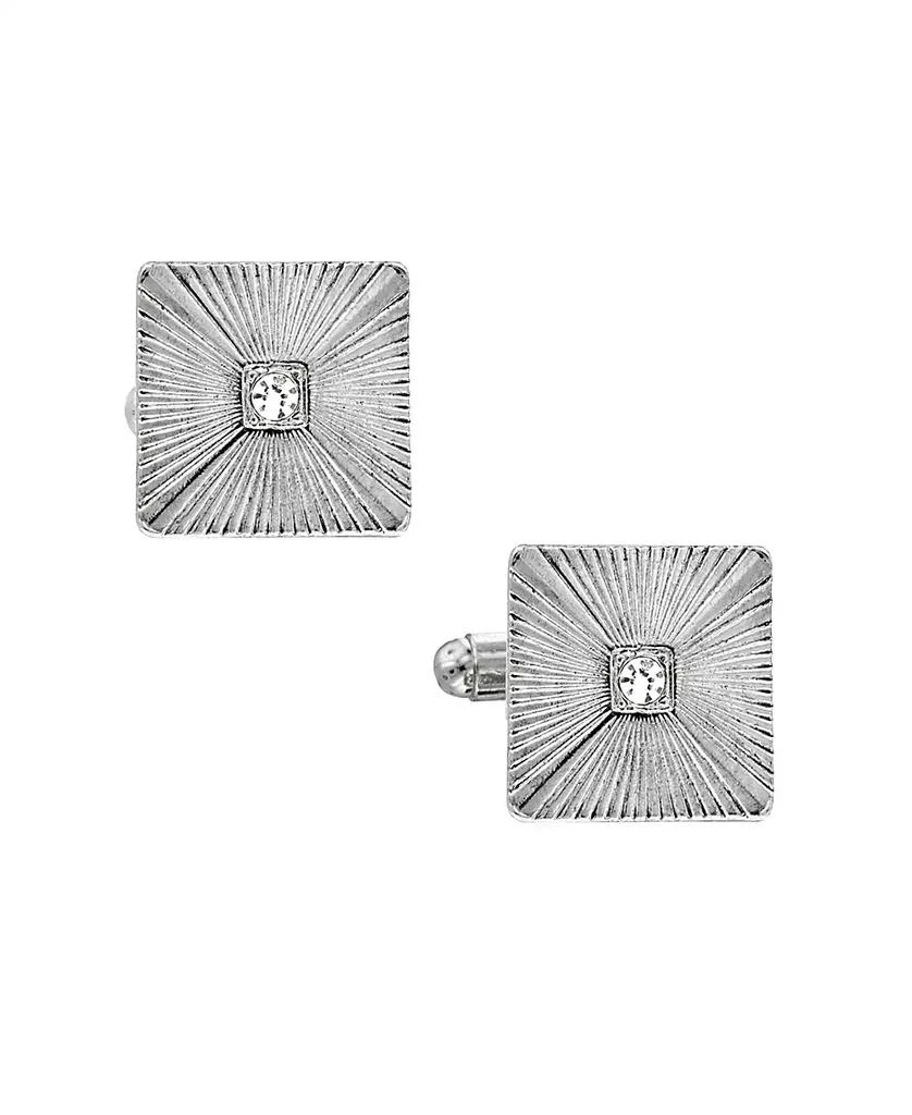 1928 Jewelry Silver-Tone Crystal Square Cufflinks 1