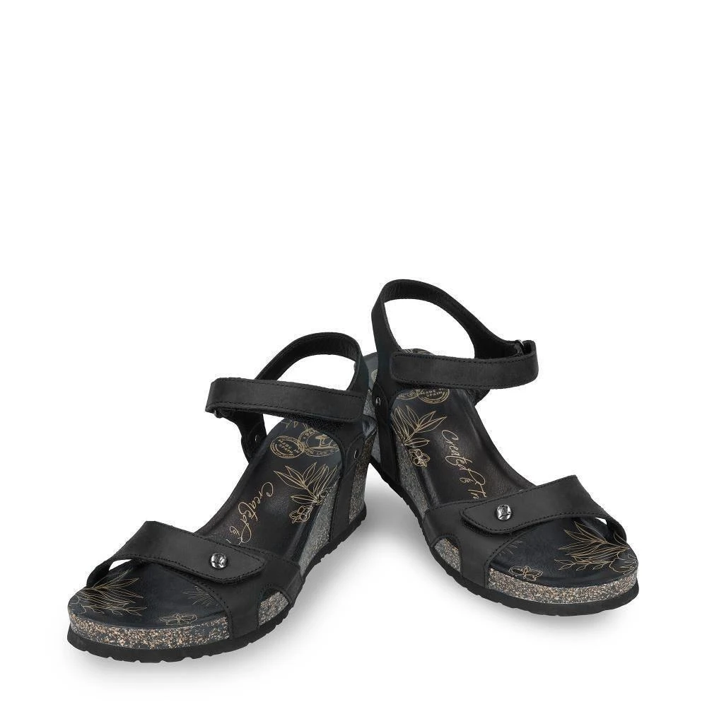 PANAMA JACK Women's Julia B1 Wedge Black Leather Sandals 4