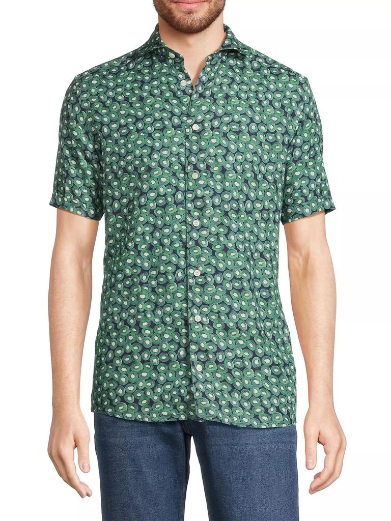 Eton Slim Fit Kiwi Print Linen Short Sleeve Shirt 3