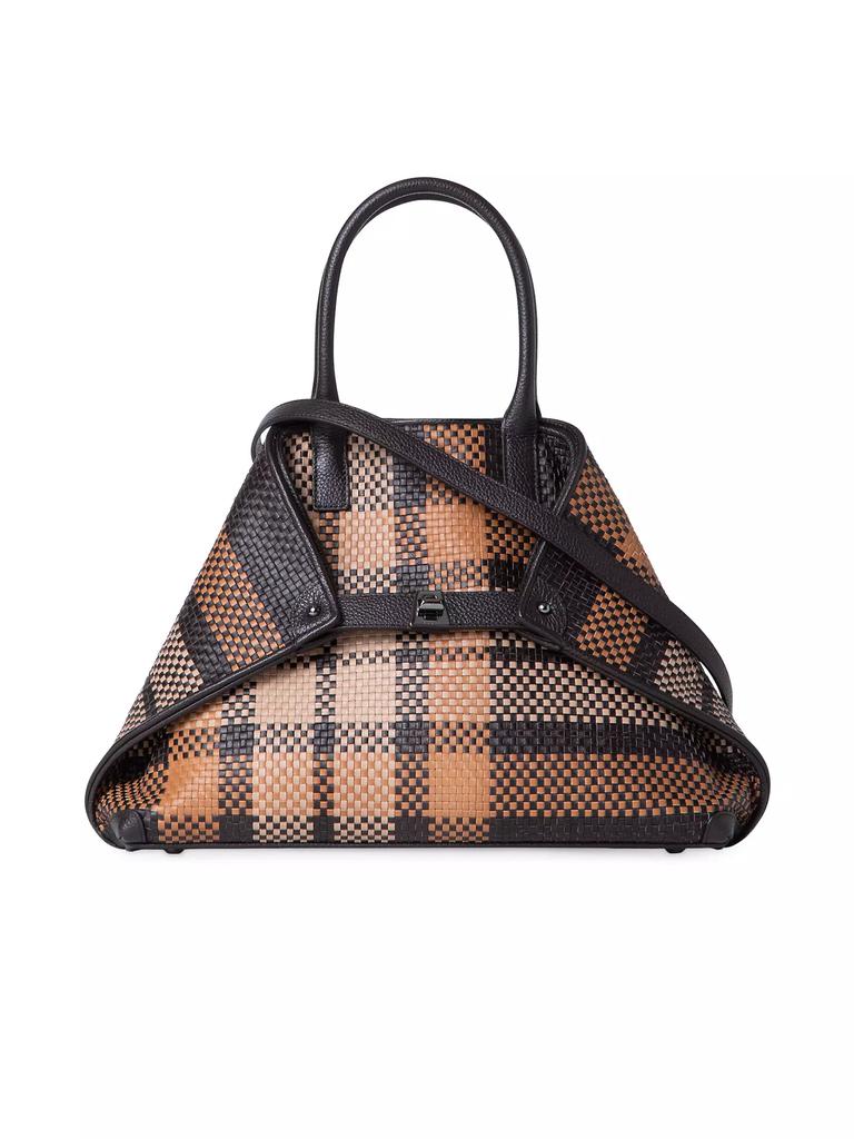 Akris Ai Plaid Woven Leather Top-Handle Bag