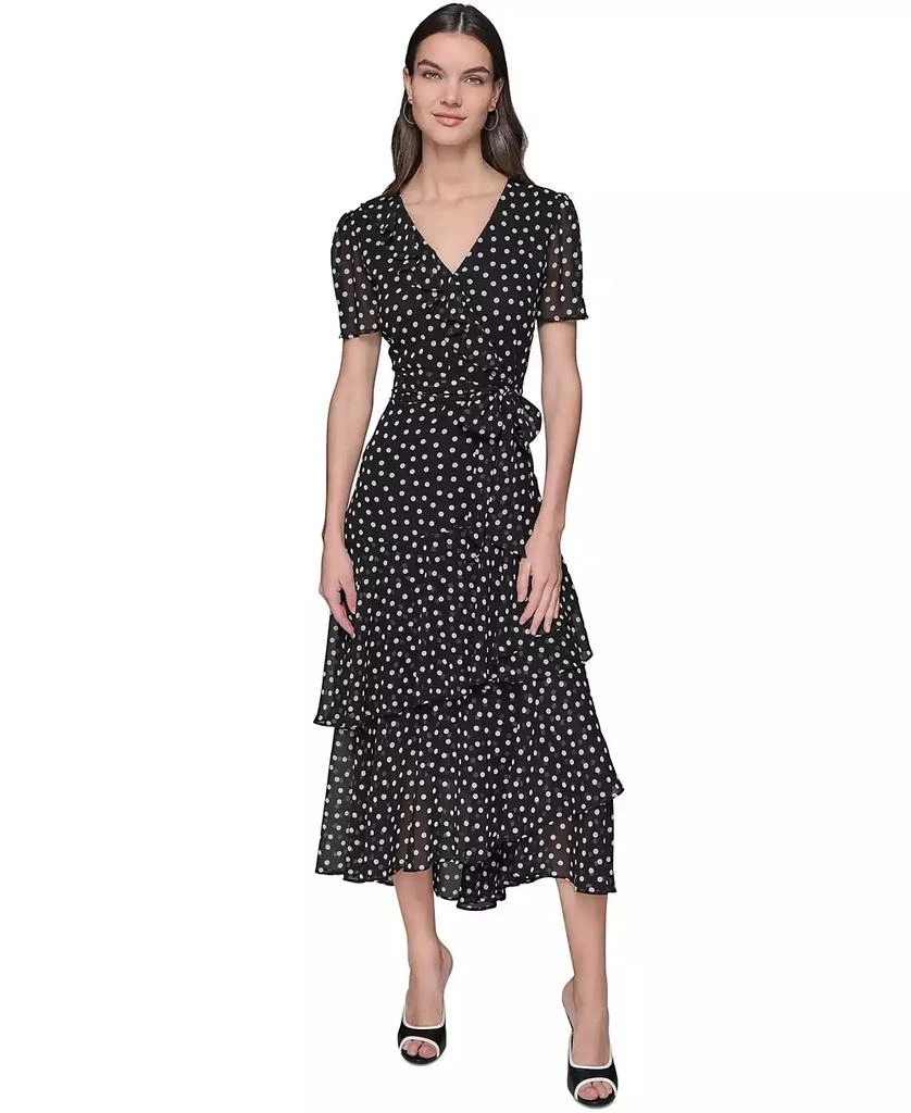 Karl Lagerfeld Paris Women's Dot-Print Ruffle Midi Dress 1