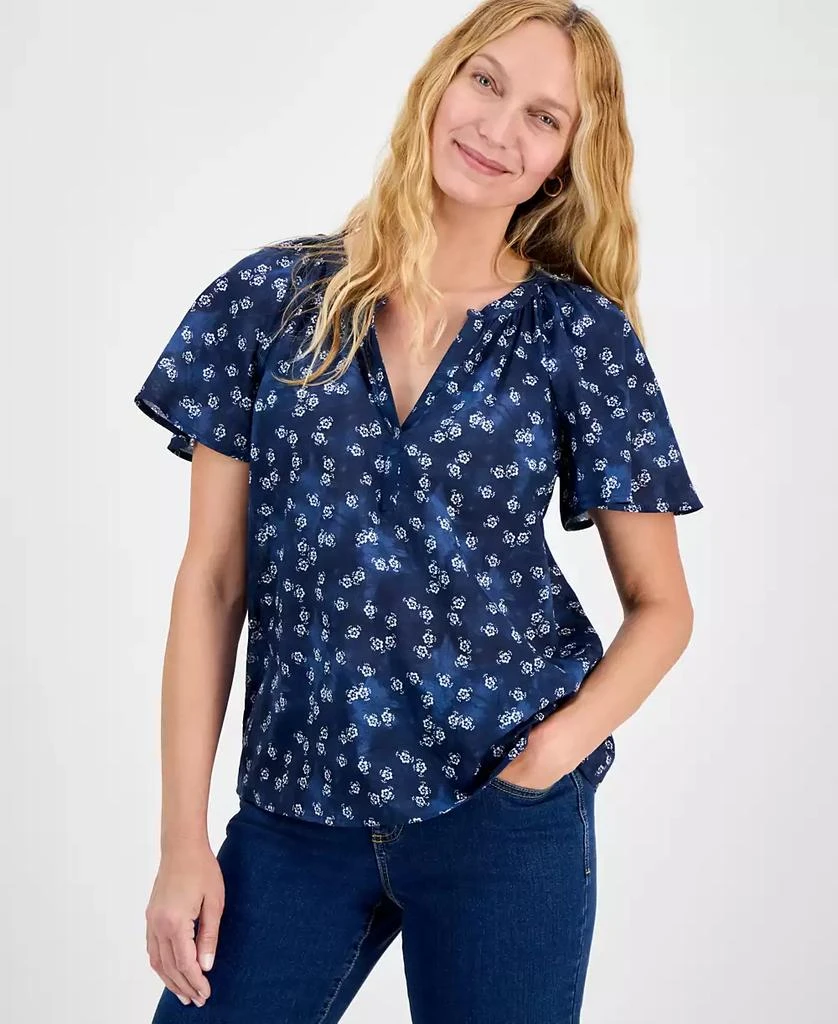 Style & Co Women's Printed Flutter-Sleeve Cotton Top, Exclusively at Macy's 1
