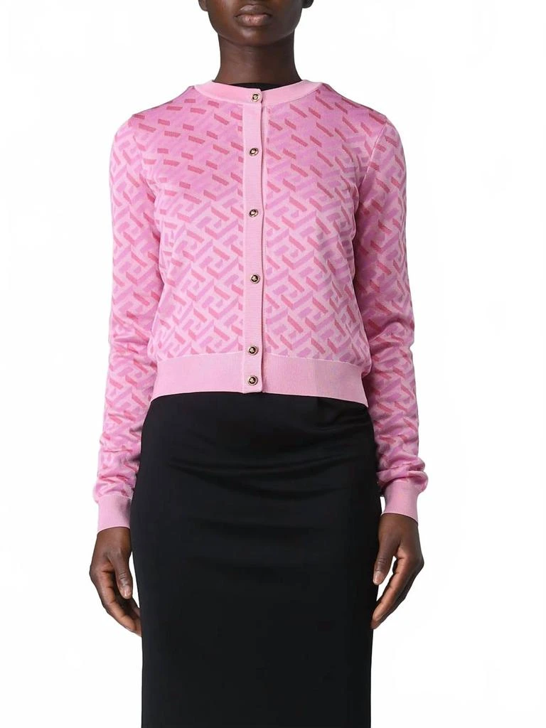Versace La Greca Jacquard Cardigan In Pink 1