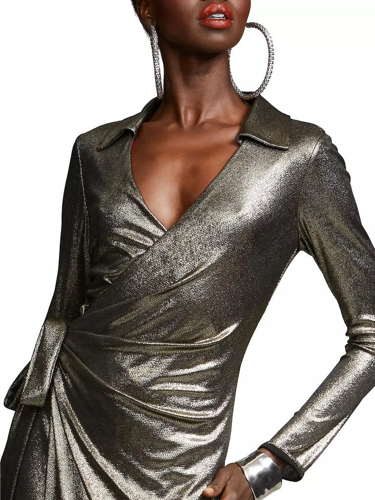 HALSTON Jira Metallic Jersey Wrap Gown 8