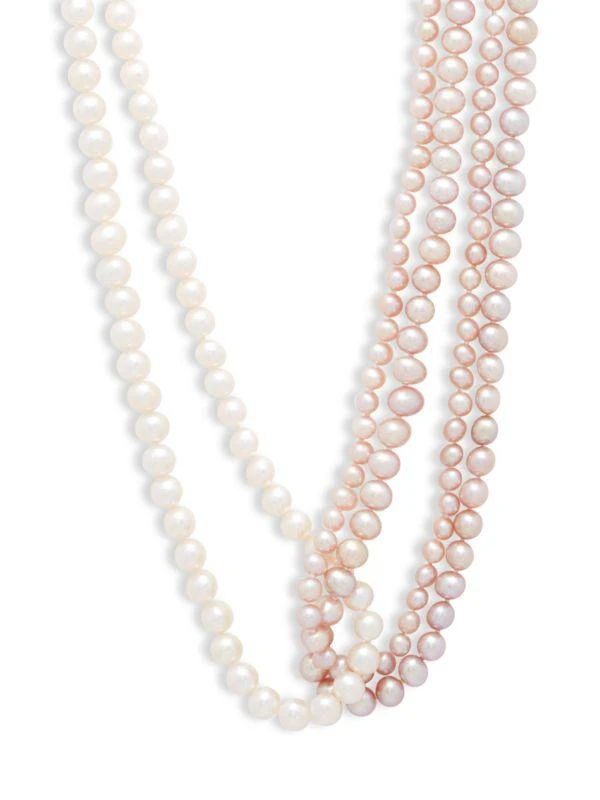 BELPEARL Sterling Silver & 5-7MM White & Pink Cultured Freshwater Semi Round Pearl Knot Necklace 1