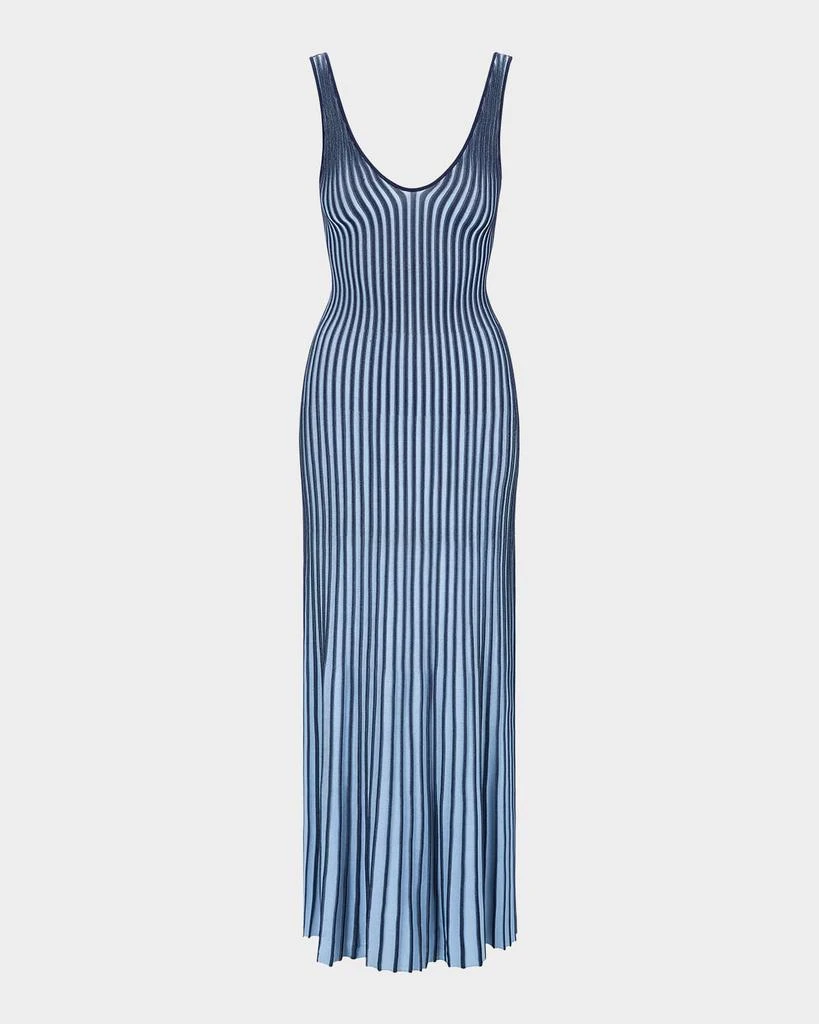 Staud Claretta Backless Pleated Rib-Knit Dress 1