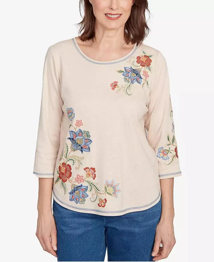 Alfred Dunner Women
s El Paso Asymmetrical Floral Embroidered Top 1