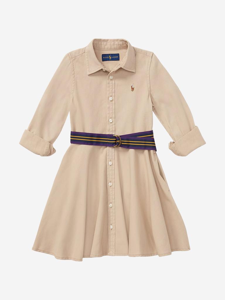 Ralph Lauren Girls Belted Chino Shirt Dress in Beige