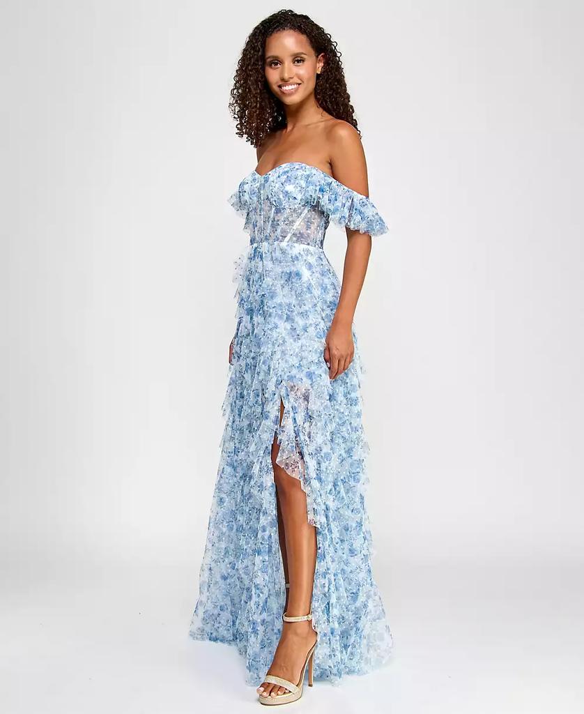 City Studios Juniors' Ruffled Off-The-Shoulder Corset Gown, Created for Macy's