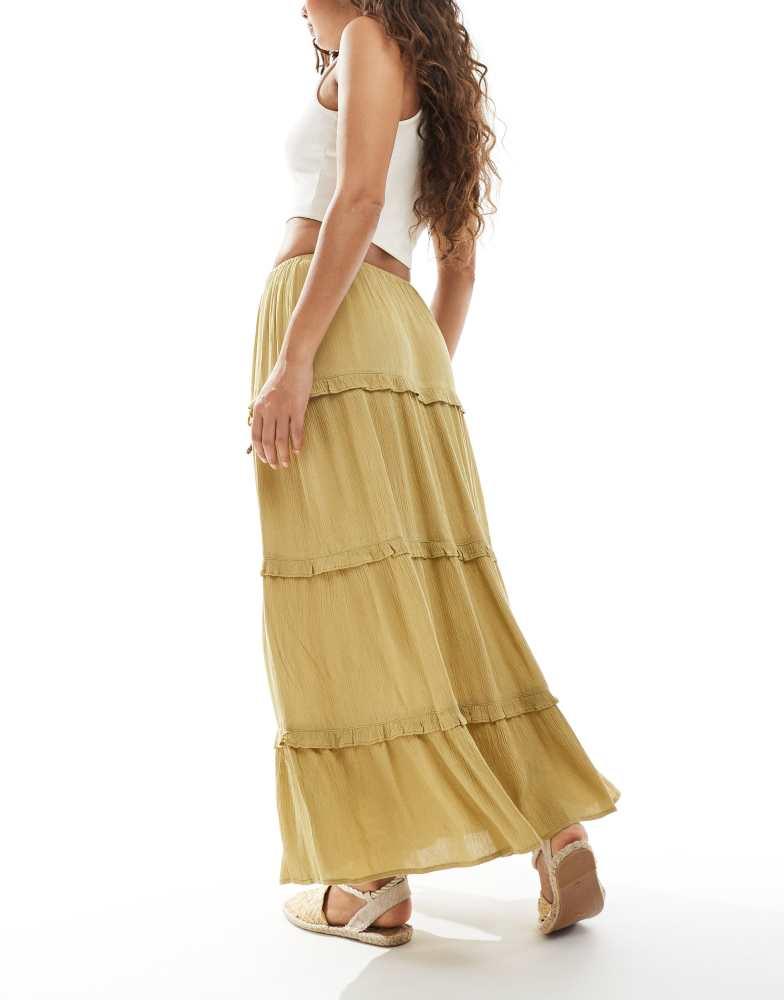 Miss Selfridge Miss Selfridge Petite tiered cheesecloth maxi skirt in light khaki