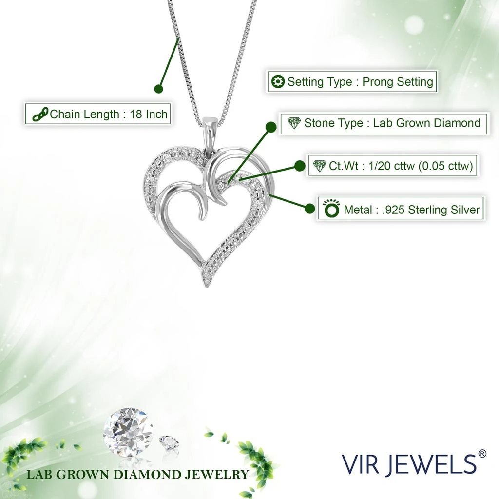 Vir Jewels 1/20 cttw Lab Grown Diamond Heart Pendant Necklace in Sterling Silver with Chain For Women 3