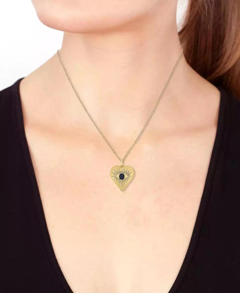 EFFY Collection EFFY® Sapphire (1/20 ct. t.w.) & Diamond (1/4 ct. t.w.) Evil Eye Heart 18" Pendant Necklace in 14k Gold 2