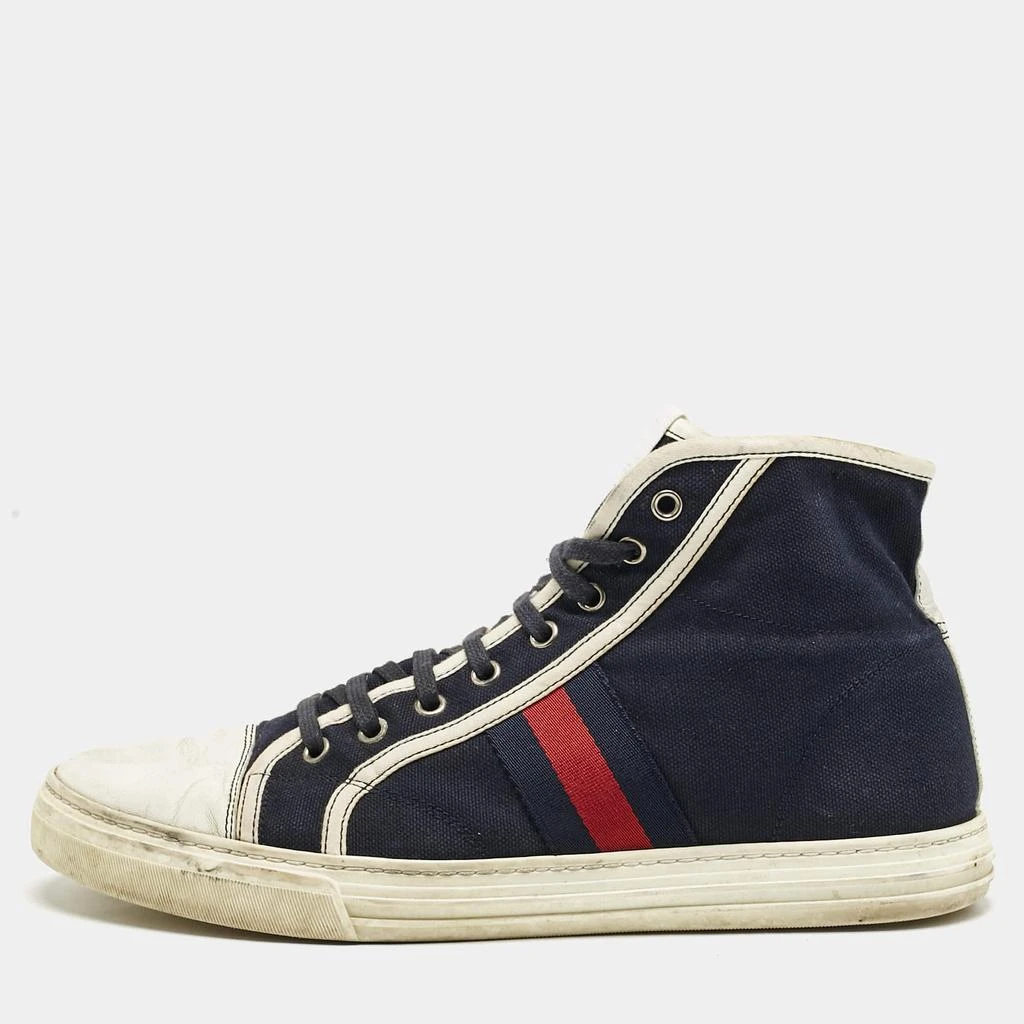 Shop Gucci Navy Blue/White Canvas and Leather Web Detail  display picture 1
