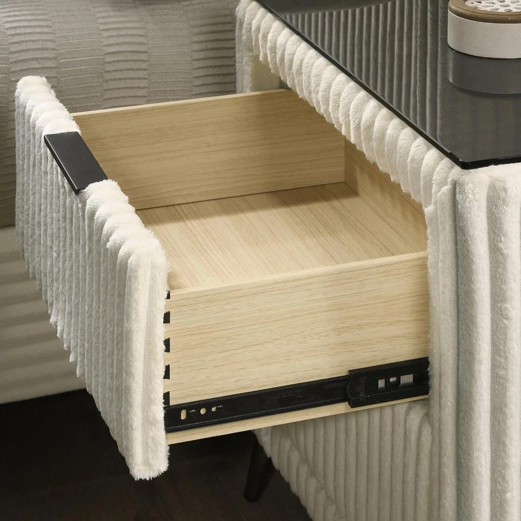 Streamdale Furniture Streamdale Wide Wale Corduroy Upholstery Panel King Bed with 2 Nightstands, Cream 6