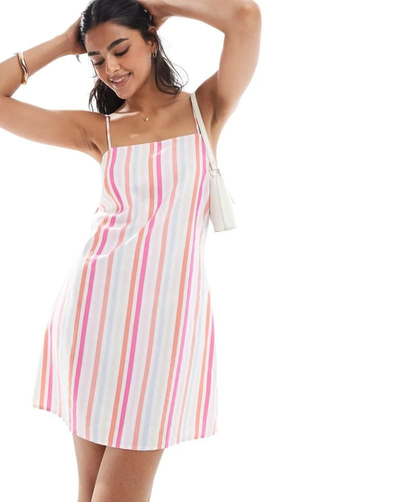 ASOS ASOS DESIGN low back tie detail mini dress in stripe 1