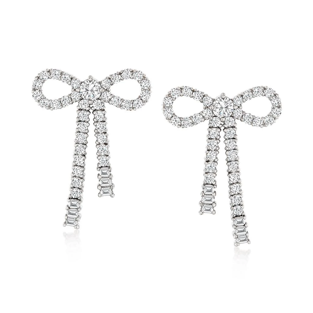 Ross-Simons White Topaz Bow Drop Earrings in Sterling Silver 1