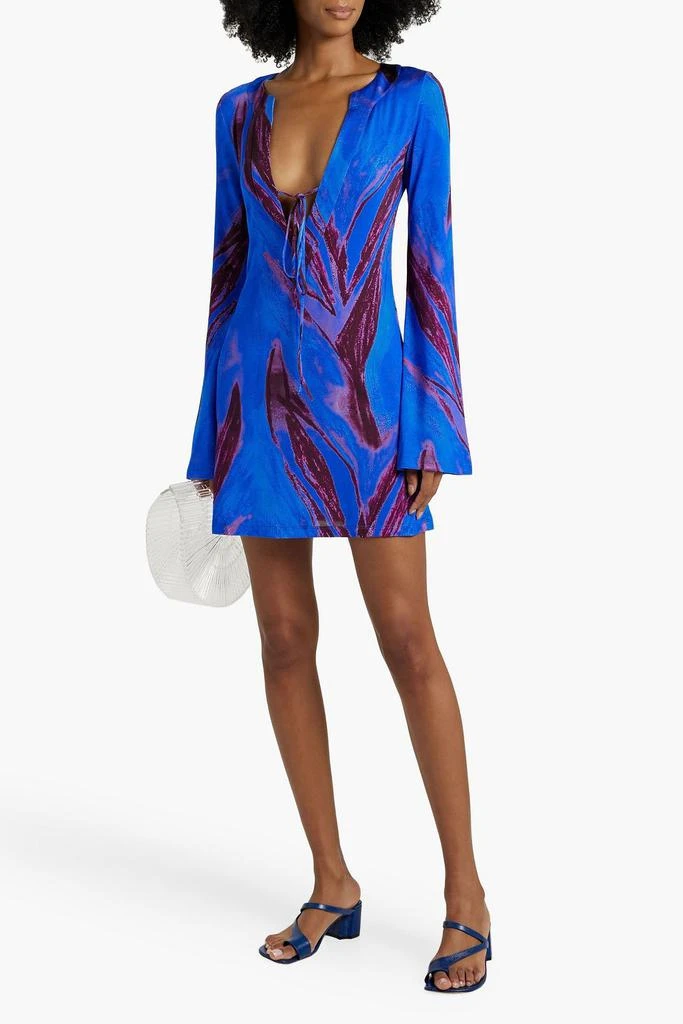 LOUISA BALLOU Tie-detailed printed stretch-jersey mini dress 2
