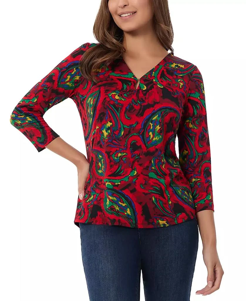 JONES NEW YORK Petite Printed Keyhole 3/4-Sleeve Top 1