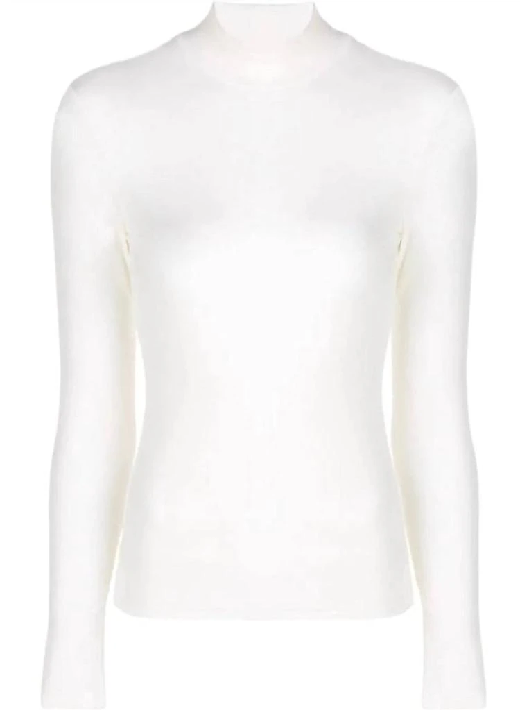Theory Thin Ribbed Turtle Mock Neck Top in Ivory 1