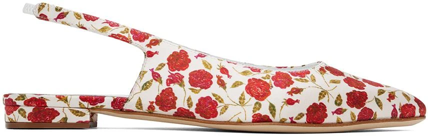 Manolo Blahnik Red & Off-White Sawra Ballerina Flats 1