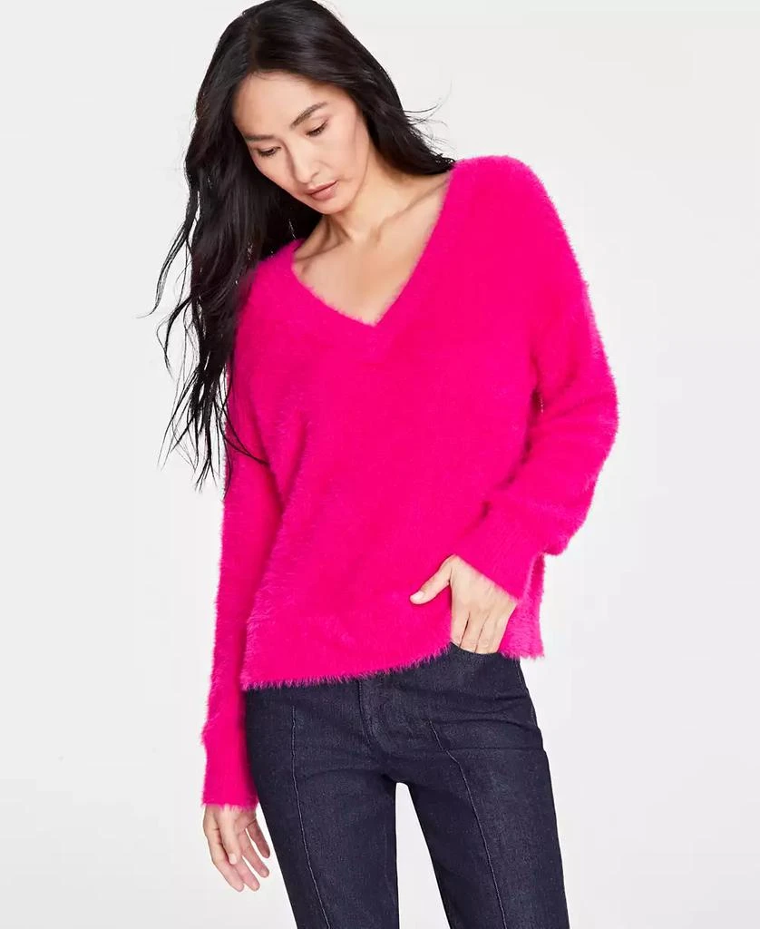 INC International Women's Eyelash V-Neck Sweater, Created for Macy's 1