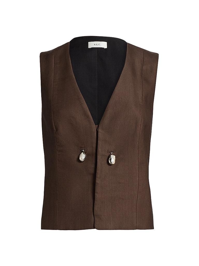 美品★ LLIC BUTTON TAILORED VEST Petite Viscose Linen Tailored Statement Button Front Vest