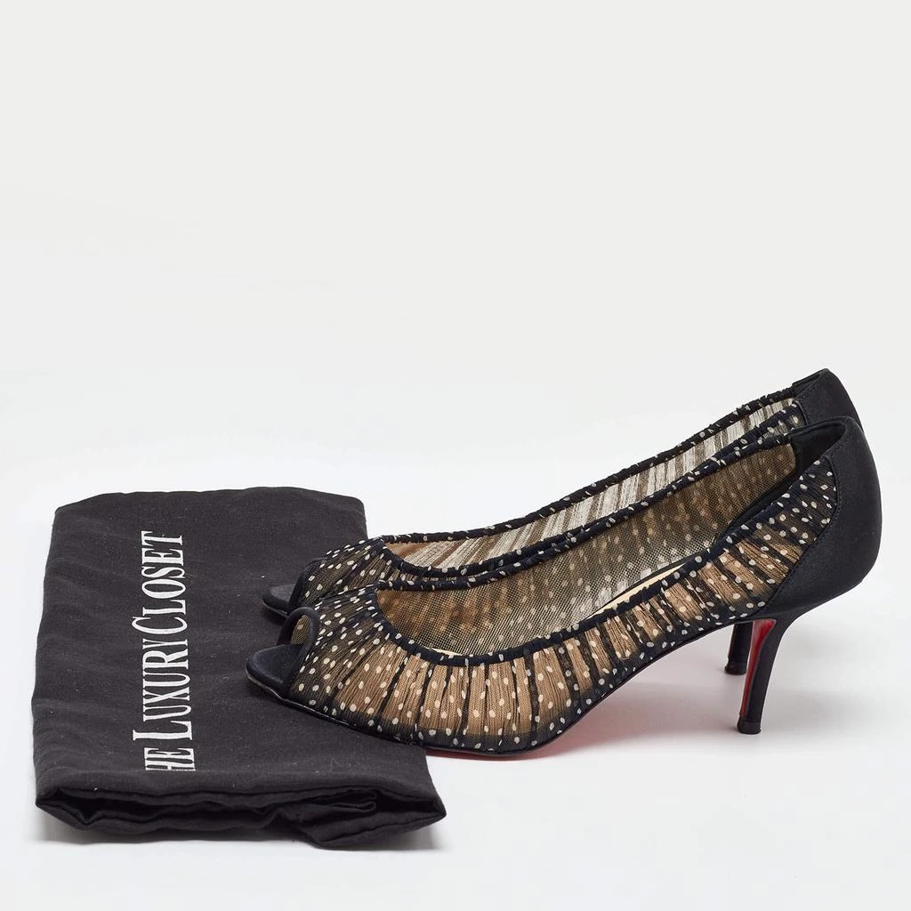 Christian Louboutin Christian Louboutin Black/White Polka Dot Chiffon and Satin Peep Toe Pumps Size 38.5 9