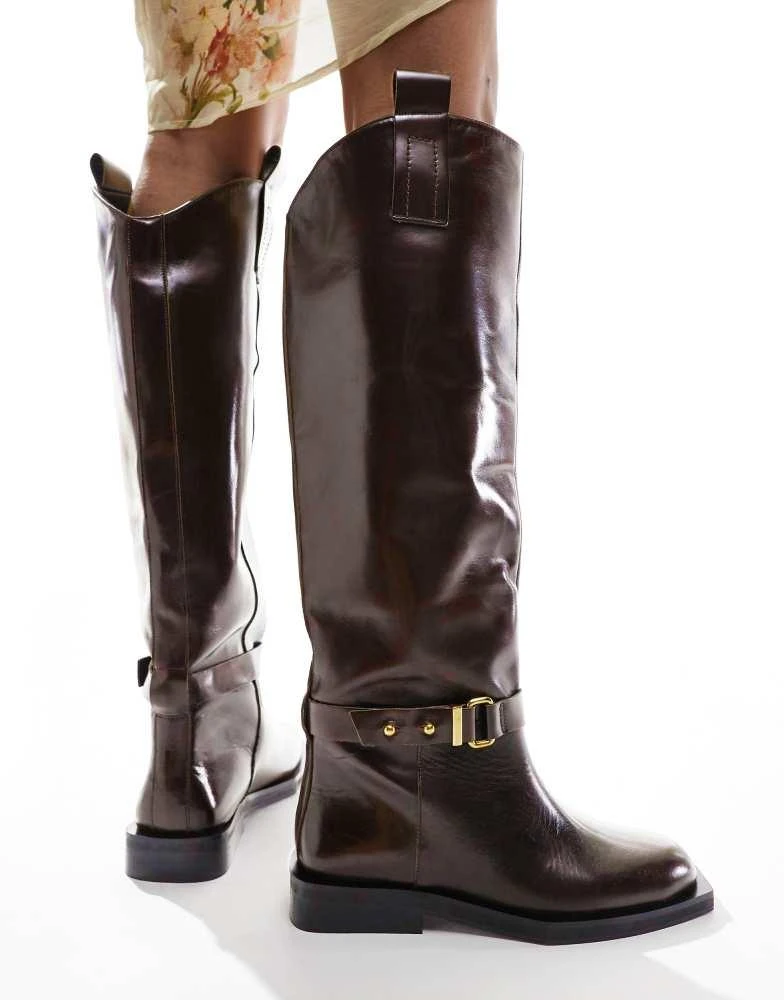 ASOS ASOS EDITION premium leather over the knee riding boots in brown 3