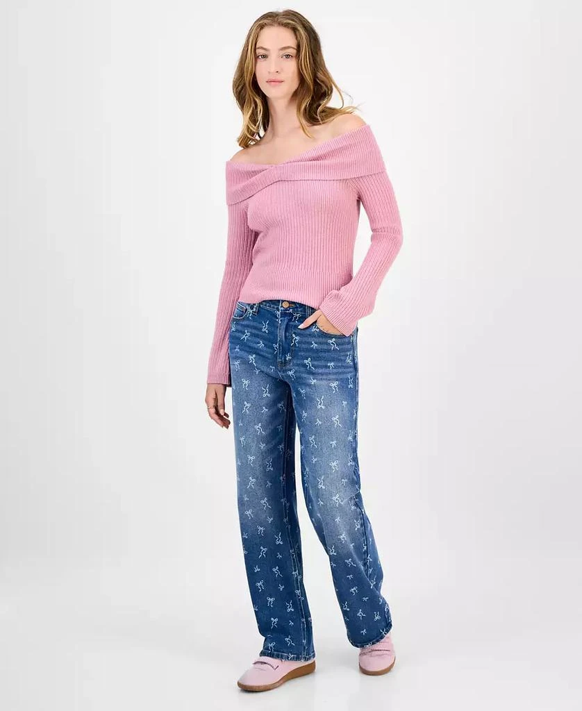 Tinseltown Juniors
 Mid-Rise Bow-Print Baggy Jeans