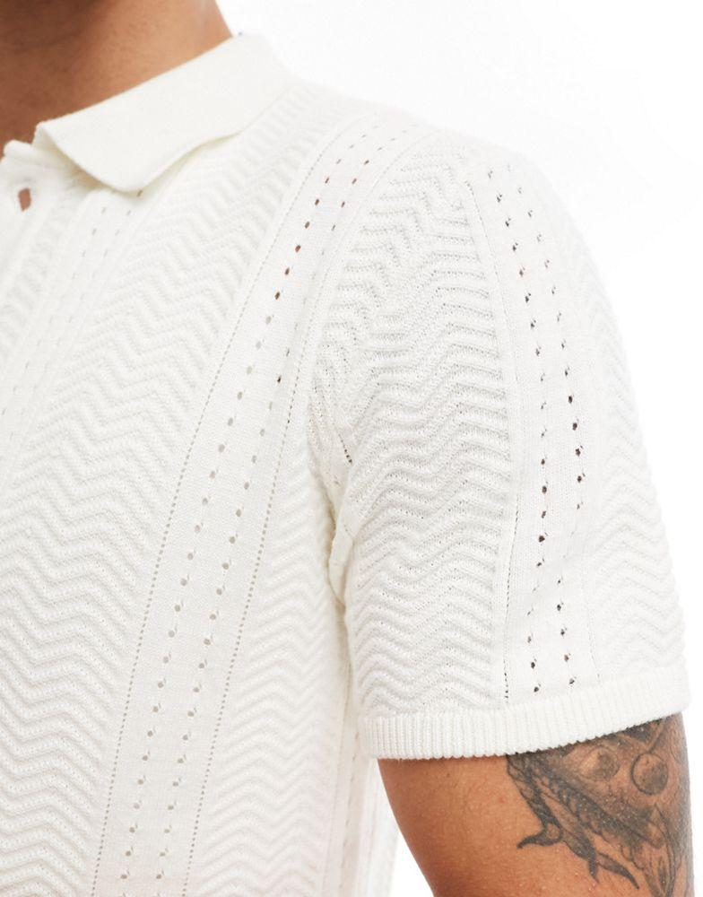 Brave Soul Brave Soul textured knit button up polo in vintage white