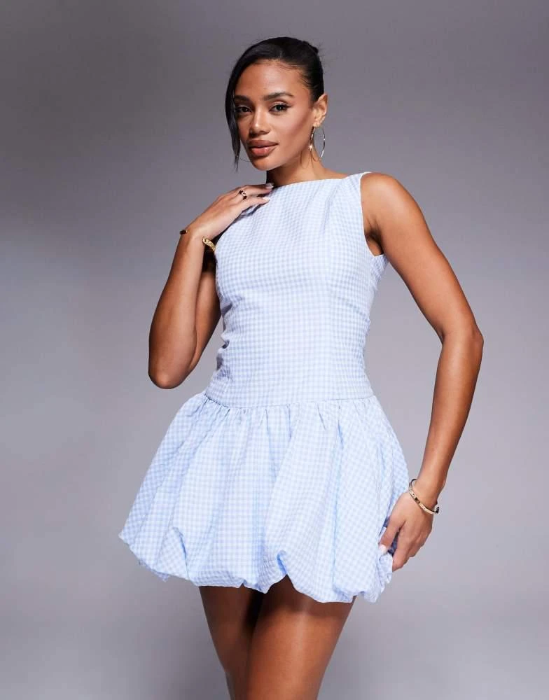 Kaiia Kaiia exclusive cotton rich square high neck sleeveless puffball mini  dress in baby blue gingham - Dresses & Skirts - Free Shipping
