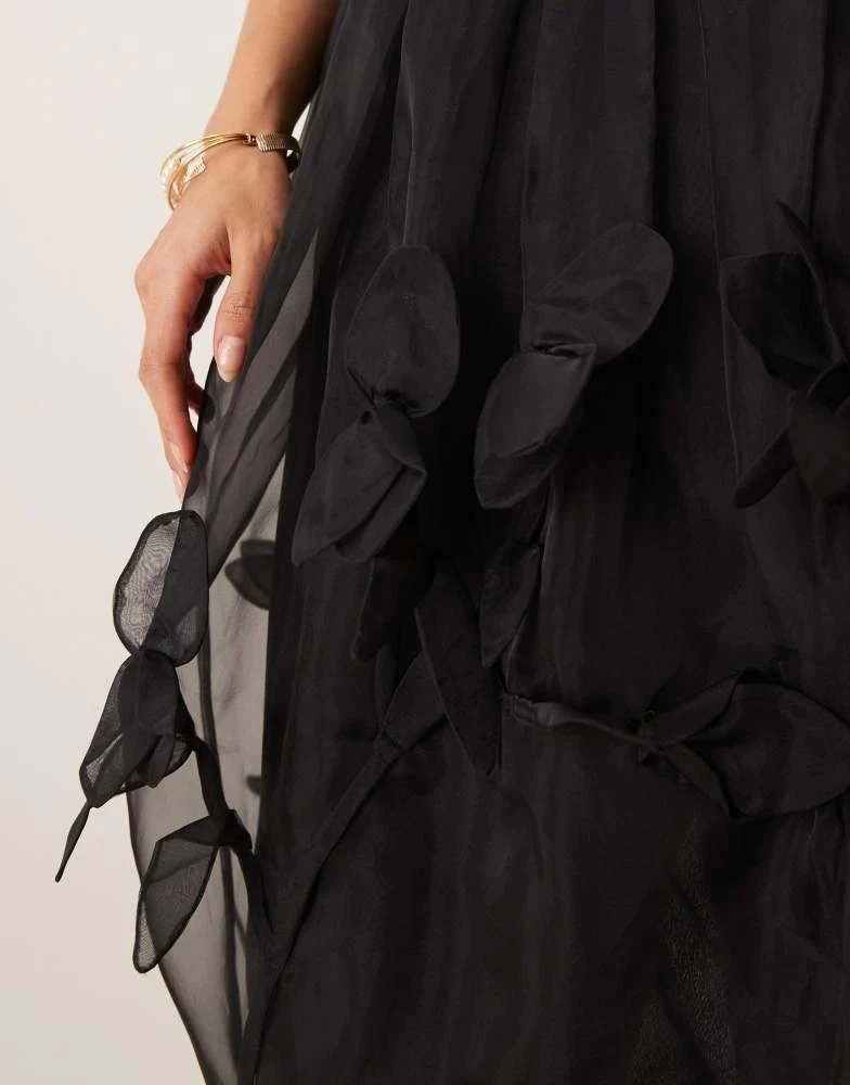 ASOS ASOS EDITION floral applique velvet bandeau with organza midi dress in black 2