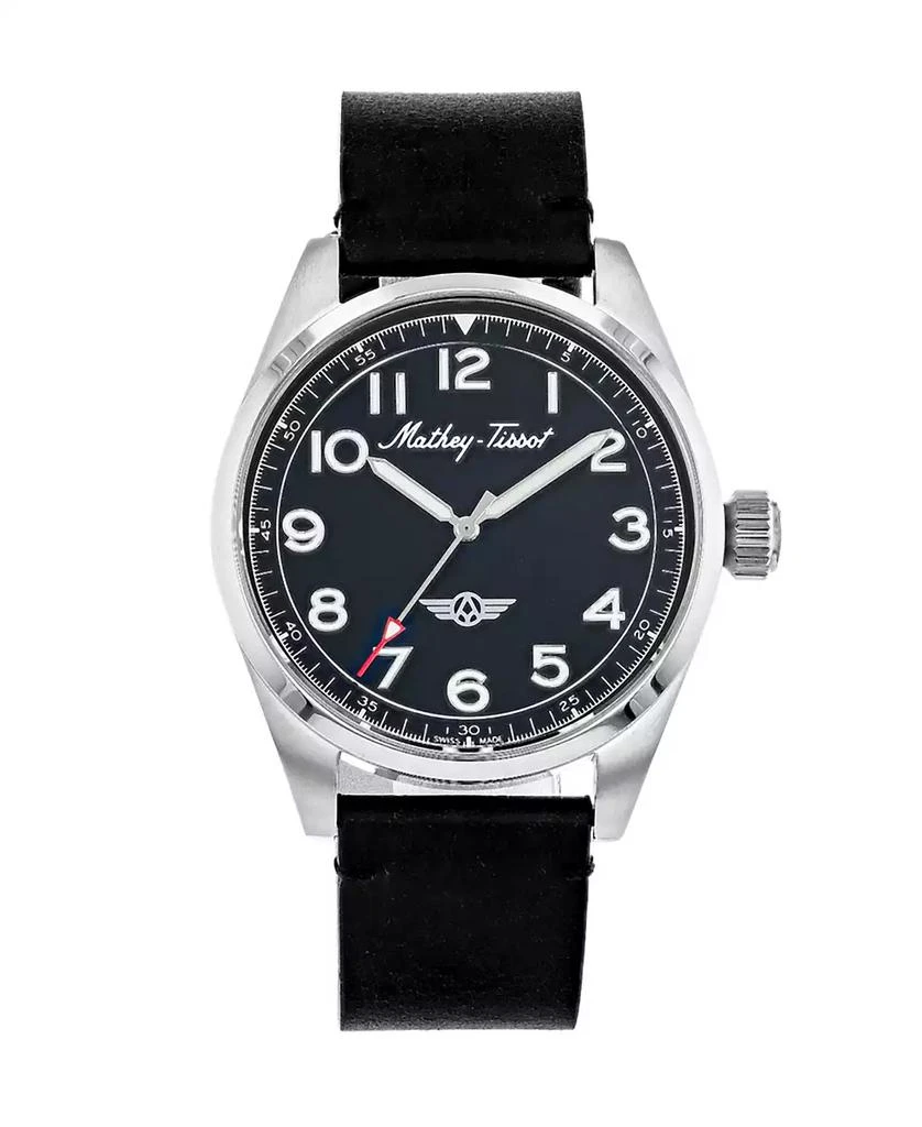 Mathey-Tissot Men
s Heritage Collection Three Hand Black Genuine Leather Strap Watch, 42mm 1