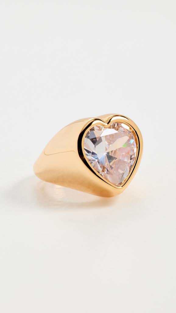 Timeless Pearly Gold Plated Ring with Crystal Heart