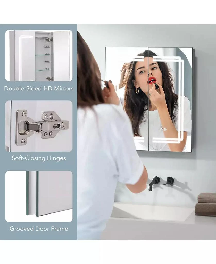 Gymax 23.5 x 27.5 Inch Bathroom Medicine Cabinet w/ Mirror LED Lighted Mirror Cabinet 10