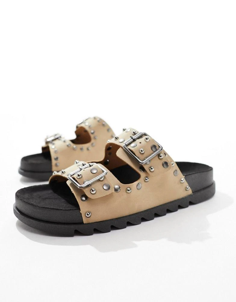 ASOS ASOS DESIGN Wide Fit Fantasy studded flat sandal in taupe 2