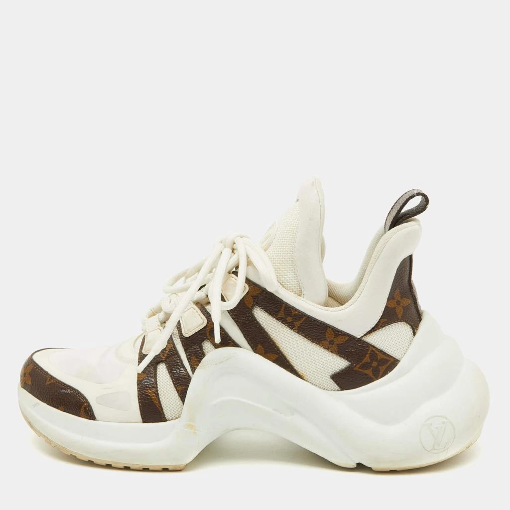 Louis Vuitton Louis Vuitton White Leather and Monogram Canvas Archlight Sneakers Size 38.5 1