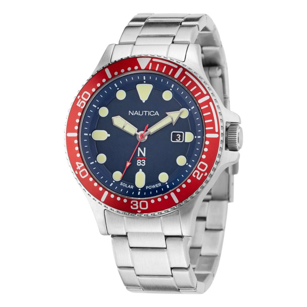 Nautica Mens Cocoa Beach Solar-Powered Recycled Stainless Steel 3-Hand Watch 1