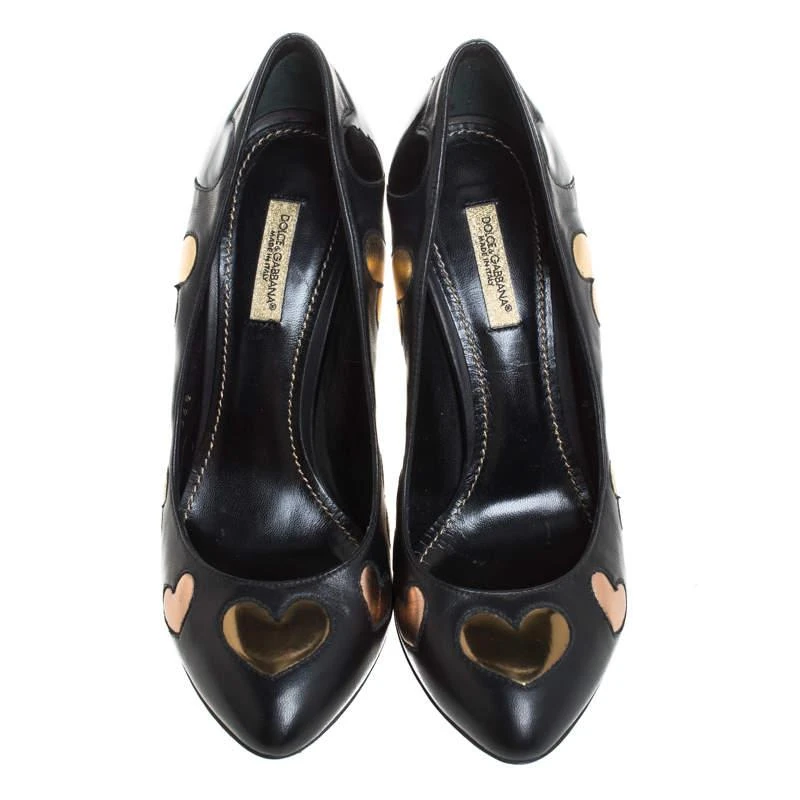 Dolce & Gabbana Dolce & Gabbanna Black Leather Heart Applique Pointed Toe Pumps Size 36.5 3