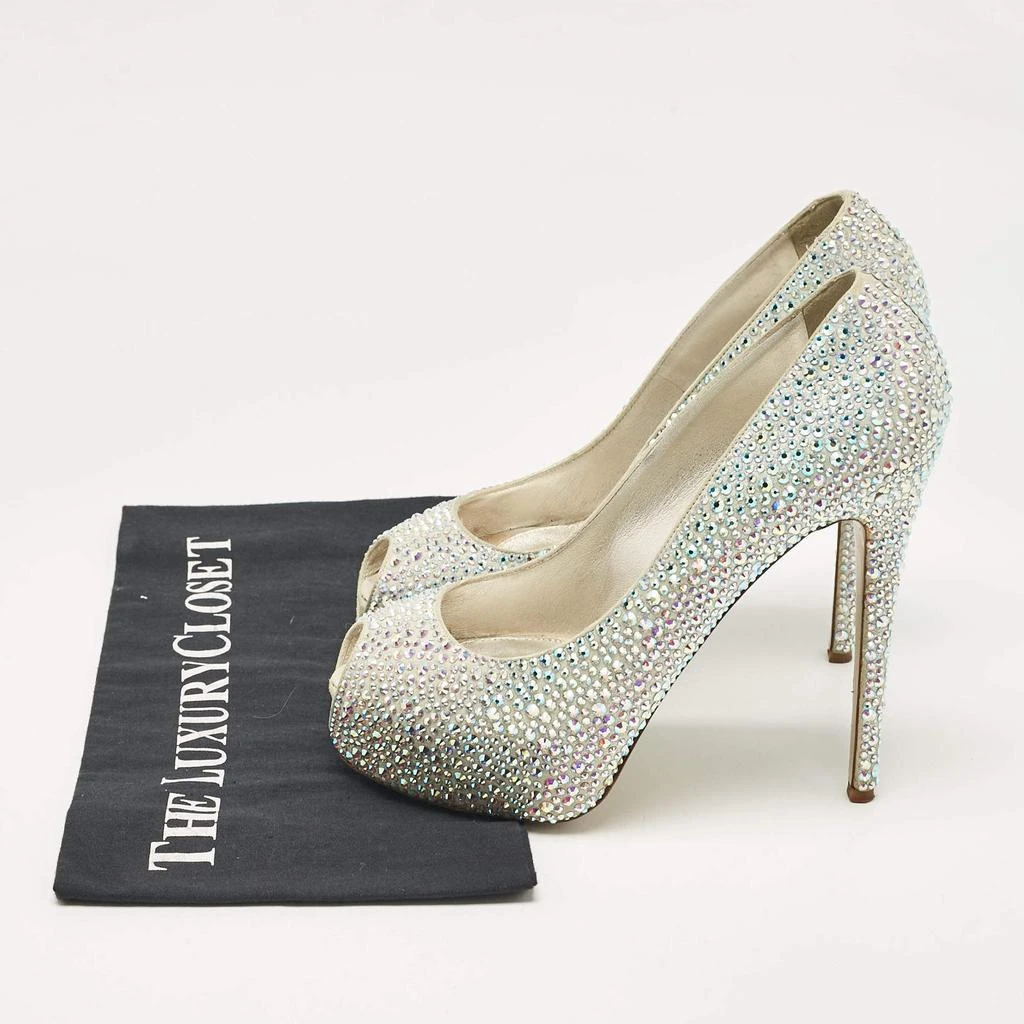 LE SILLA Le Silla Silver Crystal Embellished Suede Peep Toe Platform Pumps Size 37 9