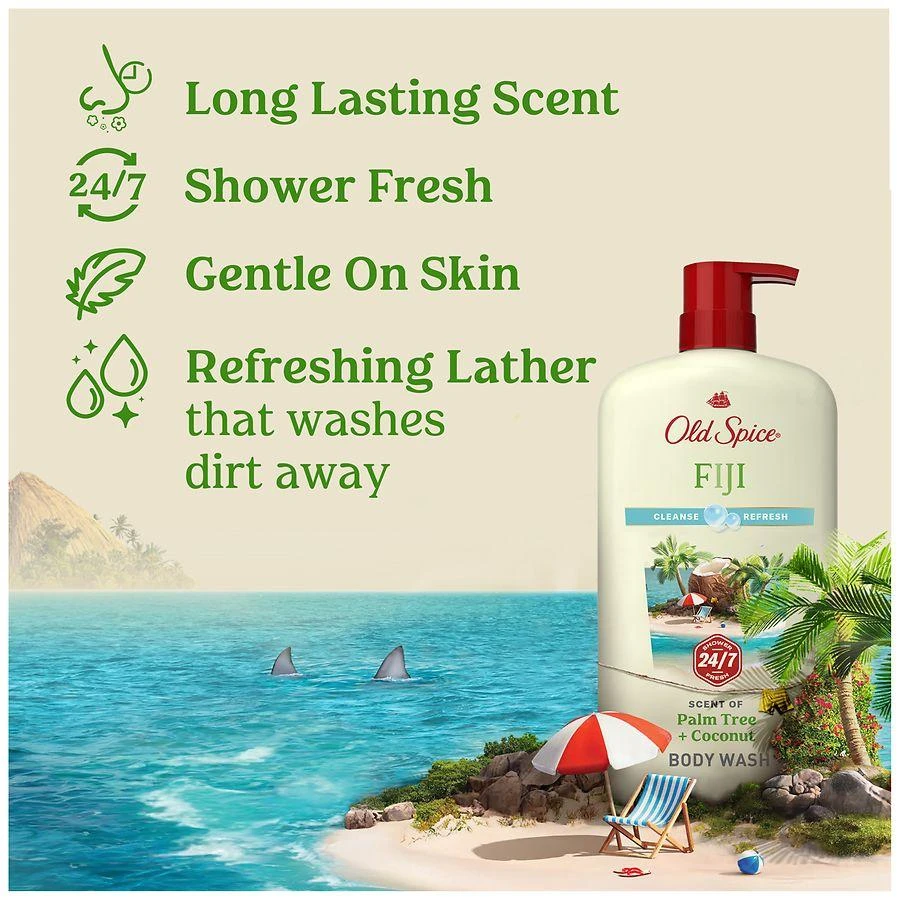 Old Spice Men's Body Wash, 24/7 Shower Fresh Fiji, Palm Tree + Coconut 3