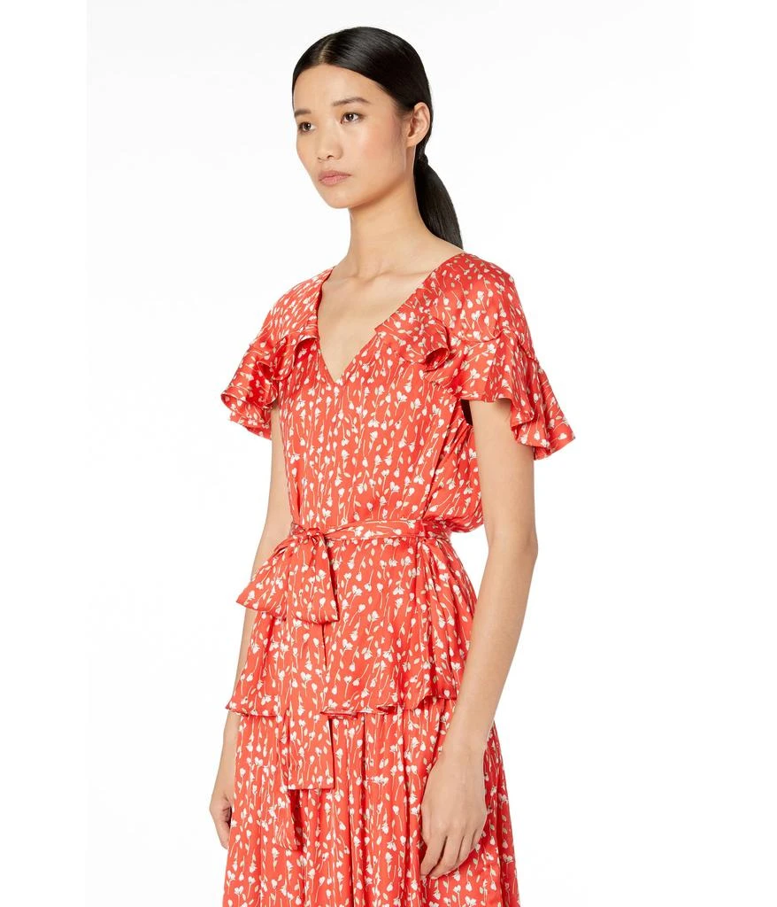 Monique Lhuillier Printed Top with Ruffled Sleeves 2