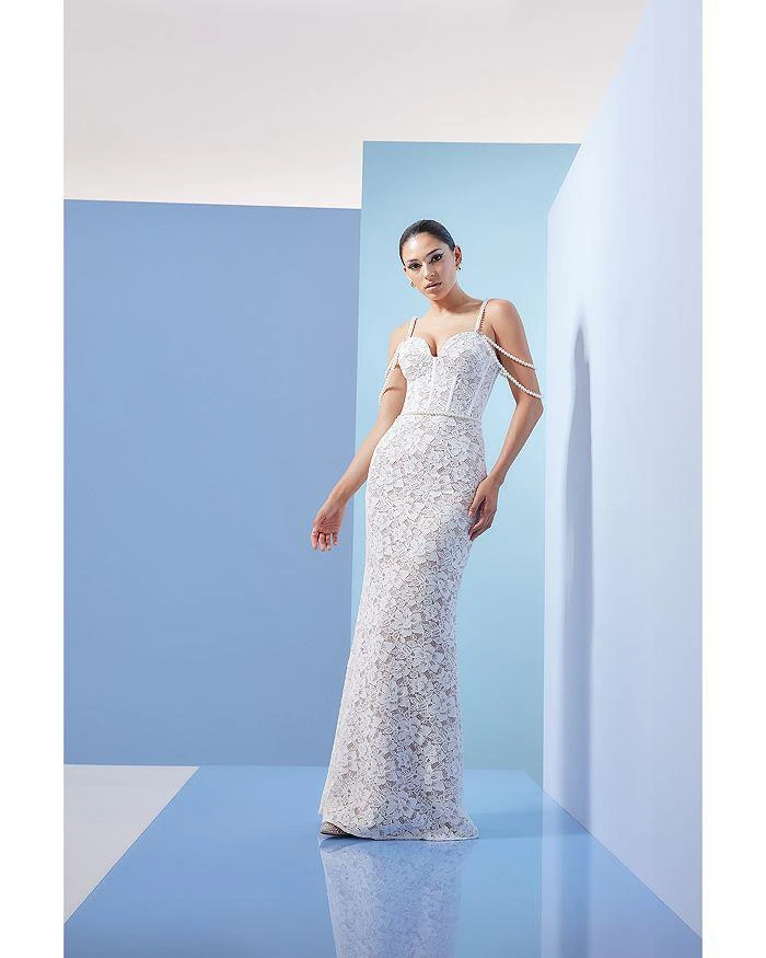 Dress The Population Antoinette Embellished Lace Gown - White-Nude - S