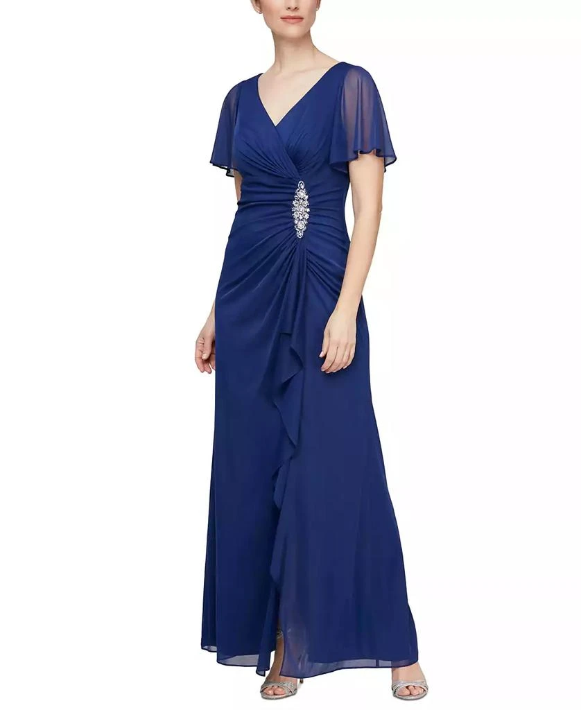 Alex Evening Women's Embellished Flutter-Sleeve Gown – On Sale Now