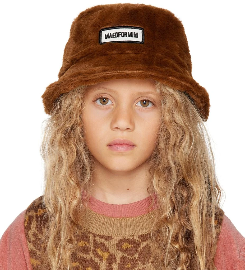 maed for mini Kids Brown Fuzzy Falcon Bucket Hat 1